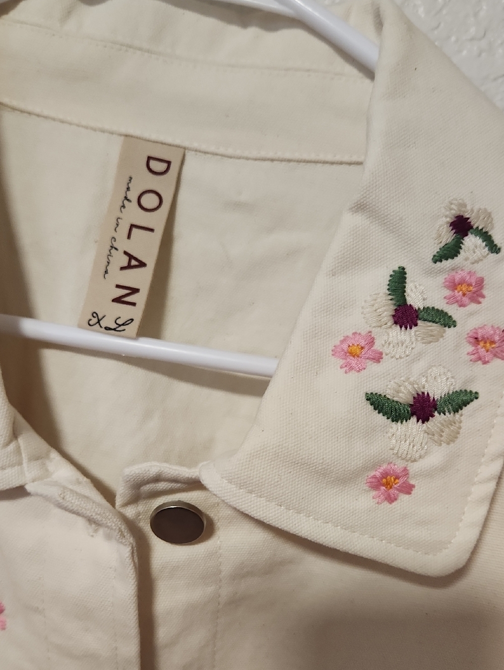 498.Anthropologie Dolan Cream Embroidered Denim Jacket with Floral Detail - Picture 4 of 6